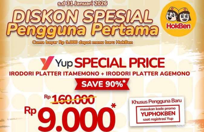 Promo HokBen dan Yup Bulan Januari 2026, Diskon 90% Bagi Pengguna Baru