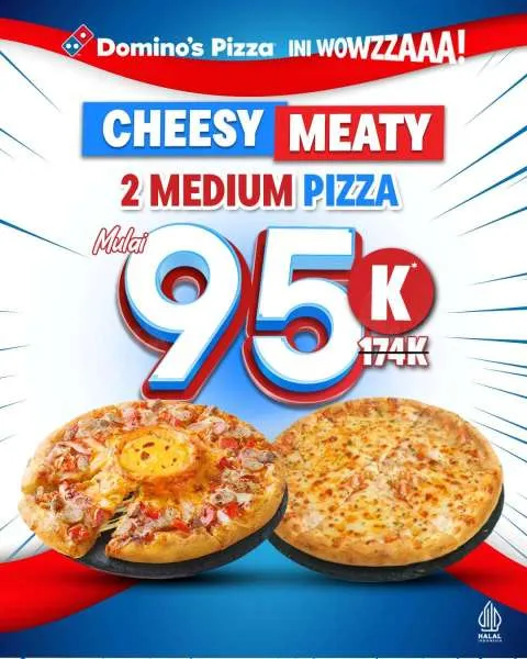 Promo Dominos Cheesy Meaty 2 Medium Pizza