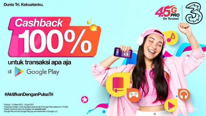 Asyik 3 Indonesia Berikan Cashback 100% untuk Transaksi di Google Play