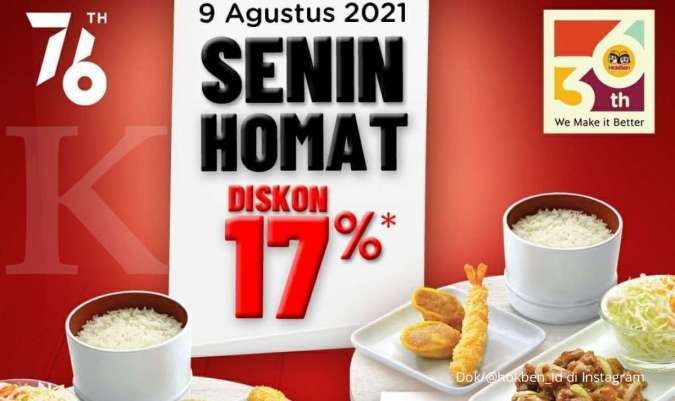 Promo HokBen terbaru 9 Agustus 2021, Senin hemat dengan potongan diskon 17%