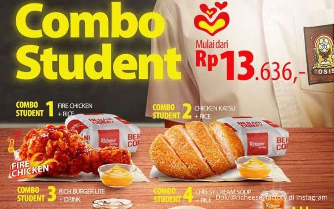 Promo Richeese Combo Student Mulai Rp 13.000-an, 4 Pilihan Menu Setiap Senin-Kamis