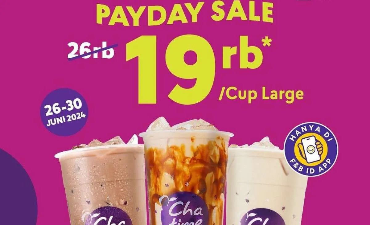 Promo Chatime Payday 26-30 Juni 2024, Cup Large Hemat Serba Rp 19.000-an Saja
