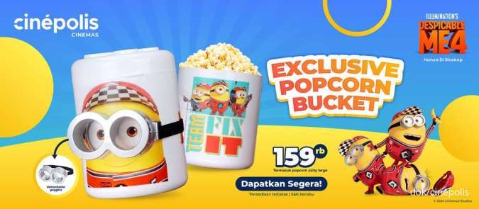 Promo Cinepolis Juni-Juli 2024, Ada Popcorn Bucket Minions dengan Kacamata Khasnya