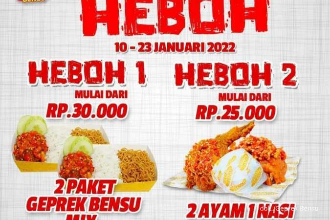 Promo Geprek Bensu 10-23 Januari 2022, Ada 2 Paket Heboh Isi Banyak Mulai Rp 25.000