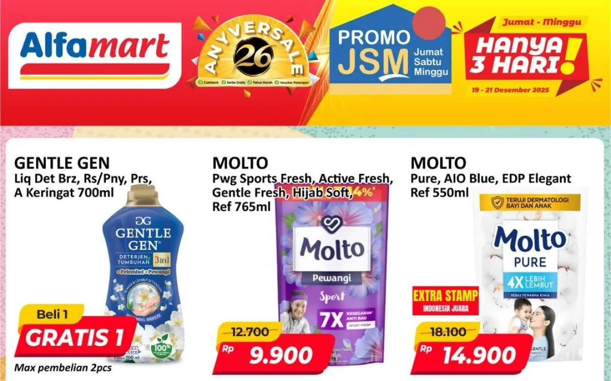 Promo JSM Alfamart Periode 19-21 Desember 2025, Gentle Gen Beli 1 Gratis 1