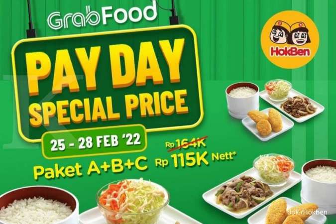 Promo Hokben 25-28 Februari 2022, Diskon Paket Payday ABC Rp 115.000 via GrabFood