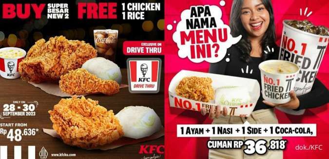 Promo KFC Drive Thru Beli Super Besar Gratis 1 Ayam-Nasi Cuma Rp 48.636
