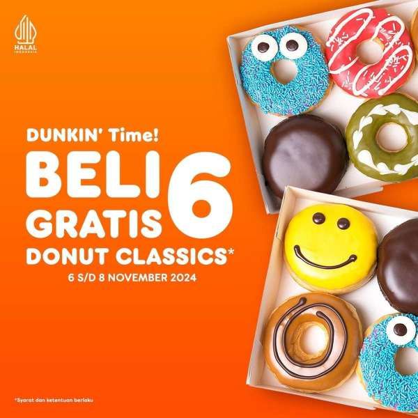 Promo Dunkin Beli 6 Gratis 6 Mulai 6-8 November 2024