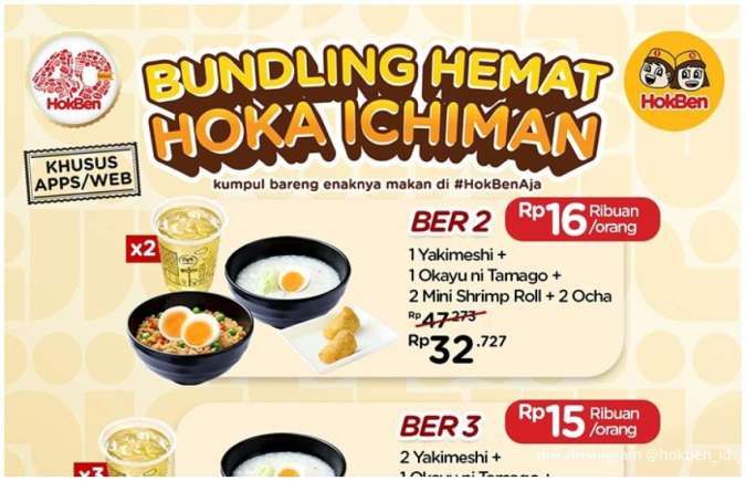 Promo HokBen Bundling Hemat Mei-Juli 2025 Via HokBenAja, Mulai Rp 14.000-an/Orang