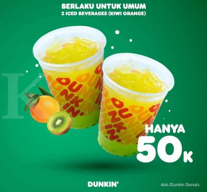 Spesial Jumat! Promo Dunkin Donuts, 2 Iced Kiwi Orange Rp 50.000 untuk Umum