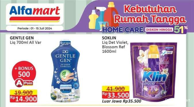 Promo Alfamart Home Care Terbaru, Aneka Detergent Diskon 51% dan Beli 1 Gratis 1