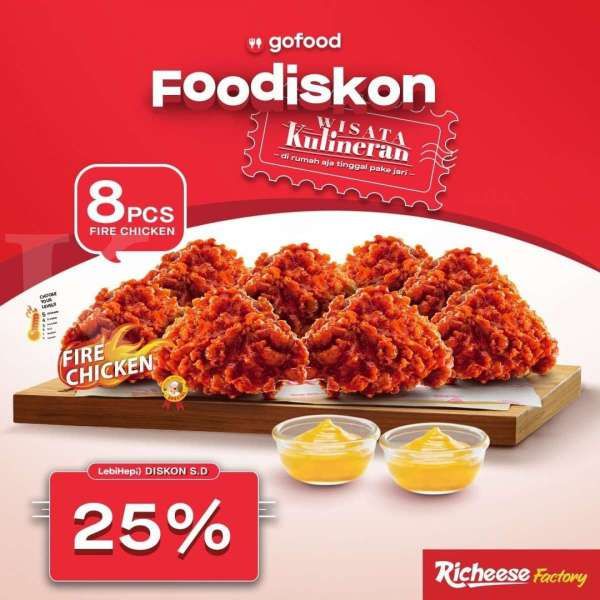 Promo Richeese Factory 6-19 Januari 2021, beli 8 fire chicken bisa dapat diskon 25%!