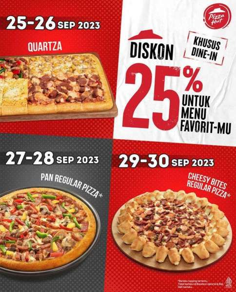 Promo Pizza Hut Terbaru 25-30 September 2023, Promo Dine In Diskon 25% 