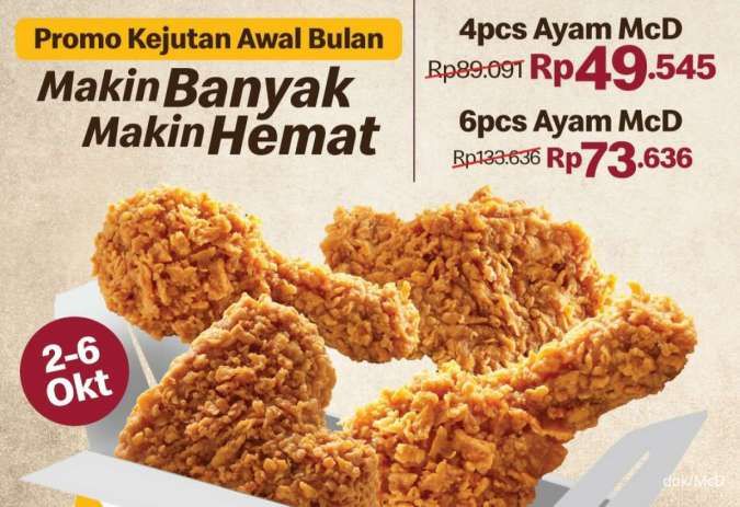 Promo McD Kejutan Awal Bulan 5-6 Oktober 2024, Beli 4 dan 6 Ayam Mulai Rp 49.545