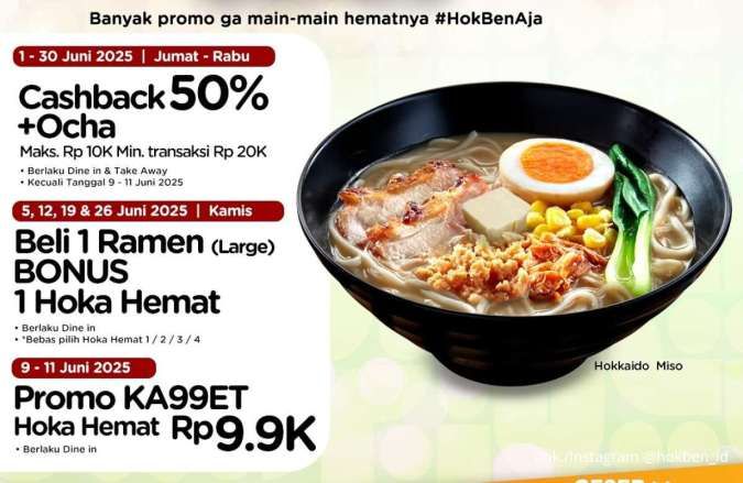 Promo HokBen KA99ET dengan Bank Saqu 9-11 Juni 2025, Hoka Hemat Cuma Rp 9.900