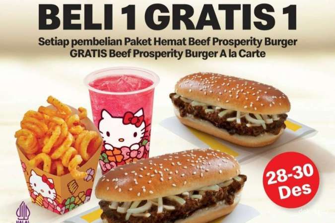 Promo McD Beli 1 Gratis 1 Prosperity Burger Hello Kitty Periode 28-30 Desember 2023