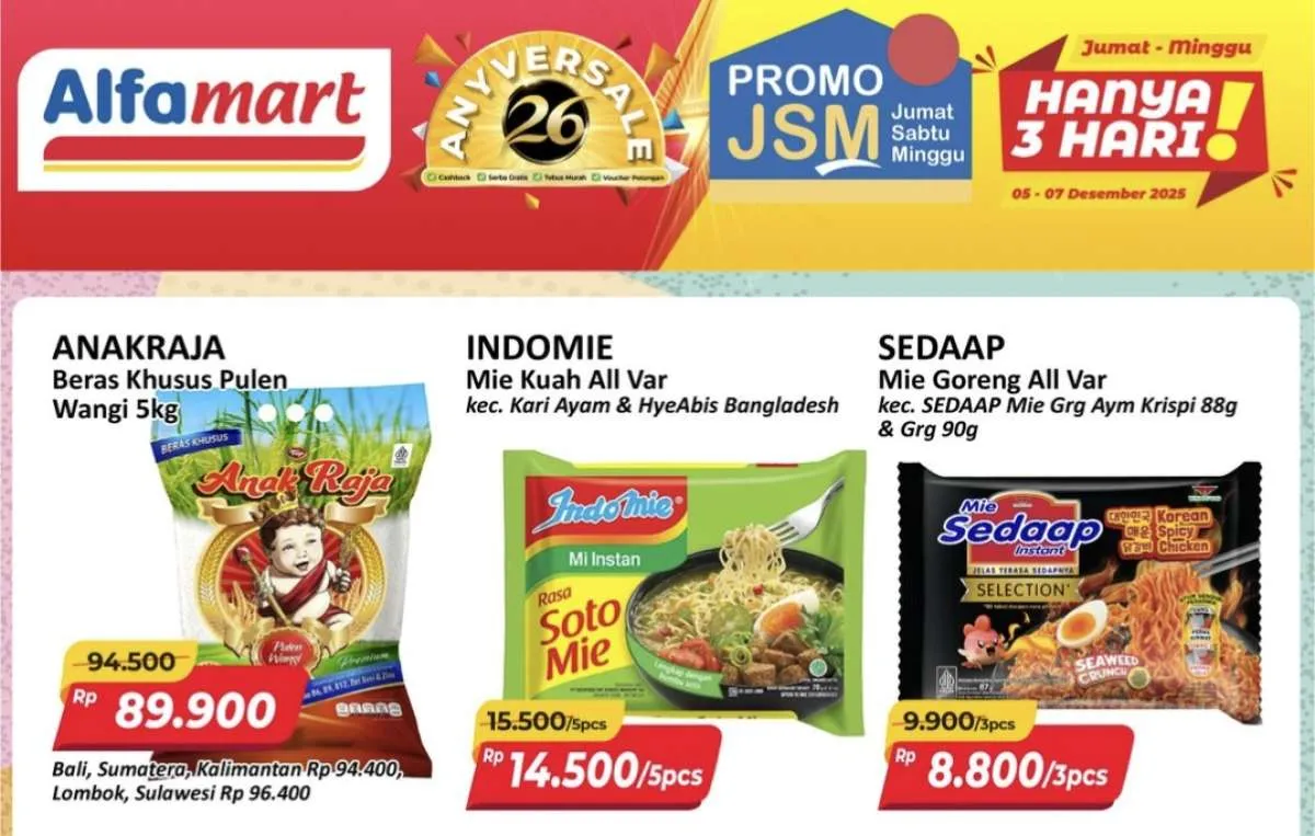 Promo JSM Alfamart 5-7 Desember 2025, Aneka Mi Instan Beli Banyak Lebih Hemat