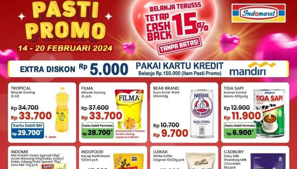 Promo JSM Indomaret Cahsback 15% Tanpa Batas 16-18 Februari 2024, Beli 2 Lebih Hemat
