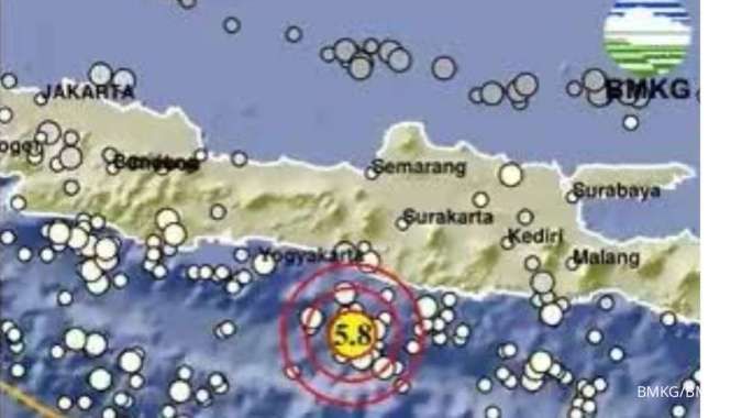  BMKG : Gempa Magnitudo 5.8 Mengguncang Gunung Kidul