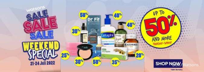 Promo Watsons Weekend 21-24 Juli 2022, Diskon Produk Kecantikan & Kesehatan s/d 50%