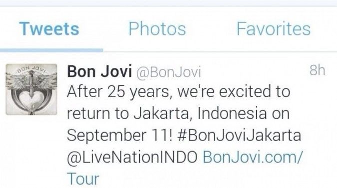 11 September, Bon Jovi akan konser di Jakarta