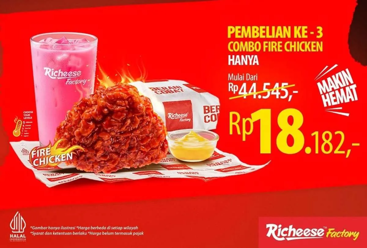 Promo Richeese Hari Ini, Combo Fire Chicken Pembelian ke-3 Rp 18.000-an