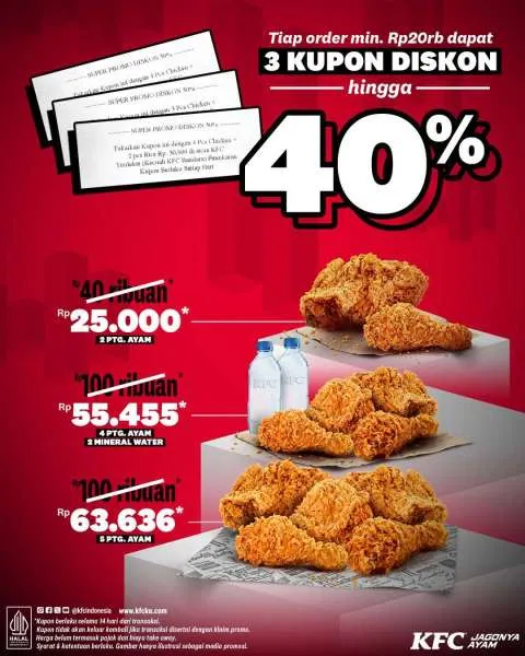 Promo KFC 3 Kupon Diskon sampai 40%
