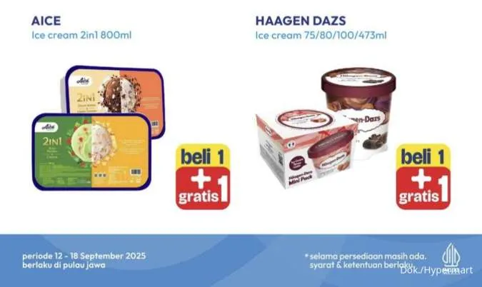Promo Hypermart Weekday 16-18 September 2025, Beli 1 Gratis 1 Es Krim hingga Nugget