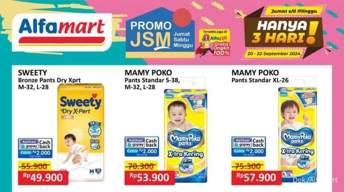 Promo JSM Alfamart Periode 20-22 September 2024, Popok Anak Diskon sampai Rp 17.000