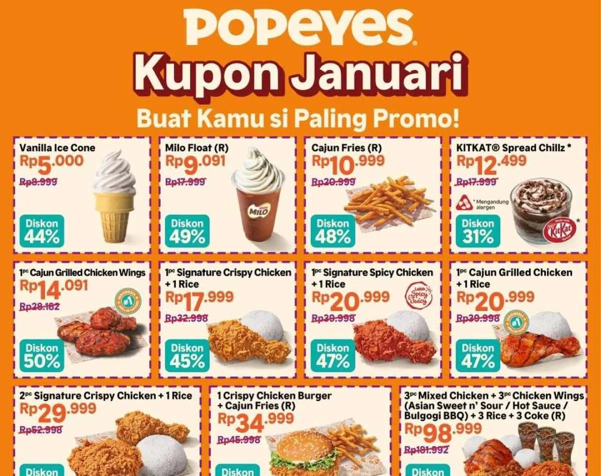 Diskon Popeyes 52% Mengguncang, Wajib Serbu Promo Kupon Januari Sekarang!