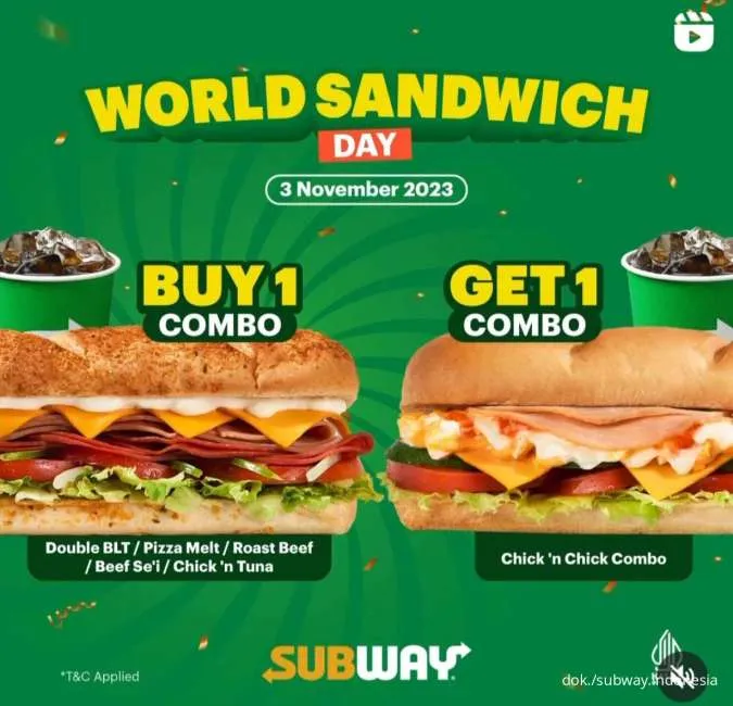 Promo Subway Buy 1 Get 1 free di World Sandwich Day