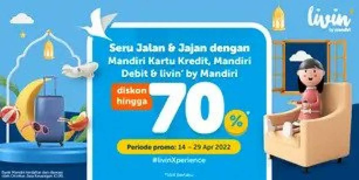 Promo Kartu Mandiri hingga 29 April 2022, Diskon Produk Traveloka Sampai 70%