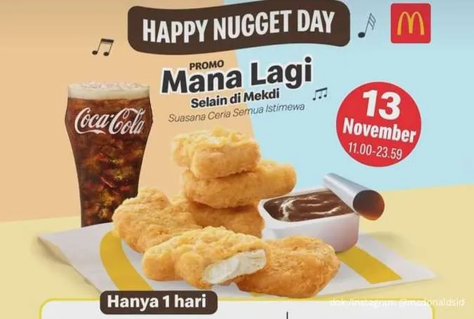 Cuma Sehari! Promo McD Happy Nugget Day, 6 Nuggets dan Free Minum Turun Harga