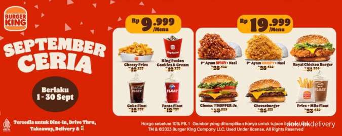 Promo Burger King 1-30 September 2023, Paket September Ceria Semua Serba Rp 9.999