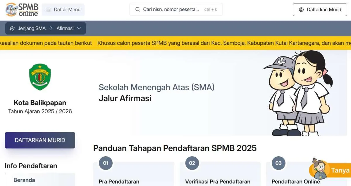 Link Pengumuman Hasil SPMB 2025 Balikpapan Jenjang SMA/SMK untuk Semua Jalur