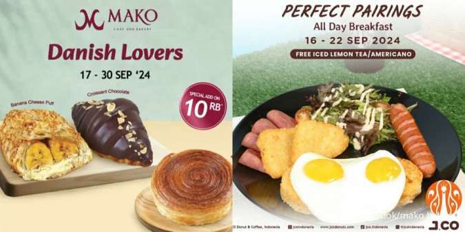 2 Promo Mako Bakery & JCO 17-30 September 2024, Ada Danish Pastry Rp 10.000