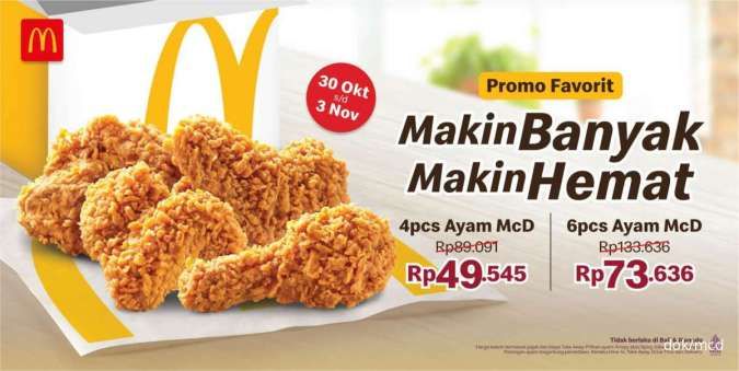 Promo McD 1-30 November 2024, Beli 6 Ayam Rp 73.636 dan McFlurry Milk Tea Baru