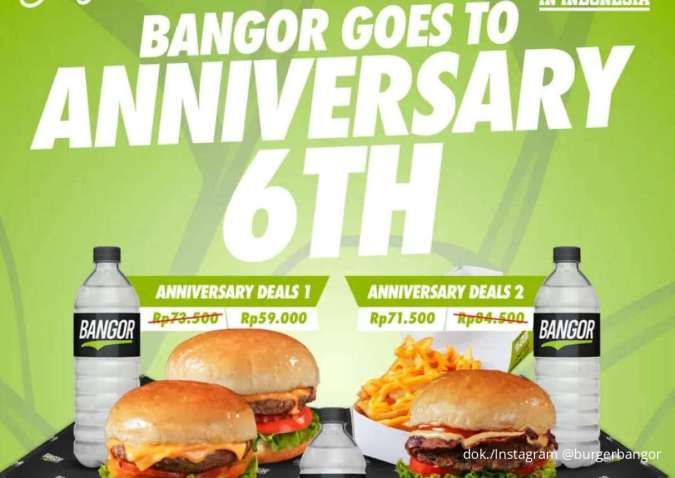 Promo Burger Bangor Anniversary 6th Via Online, 2 Burger + Drink Cuma Rp 59.000-an