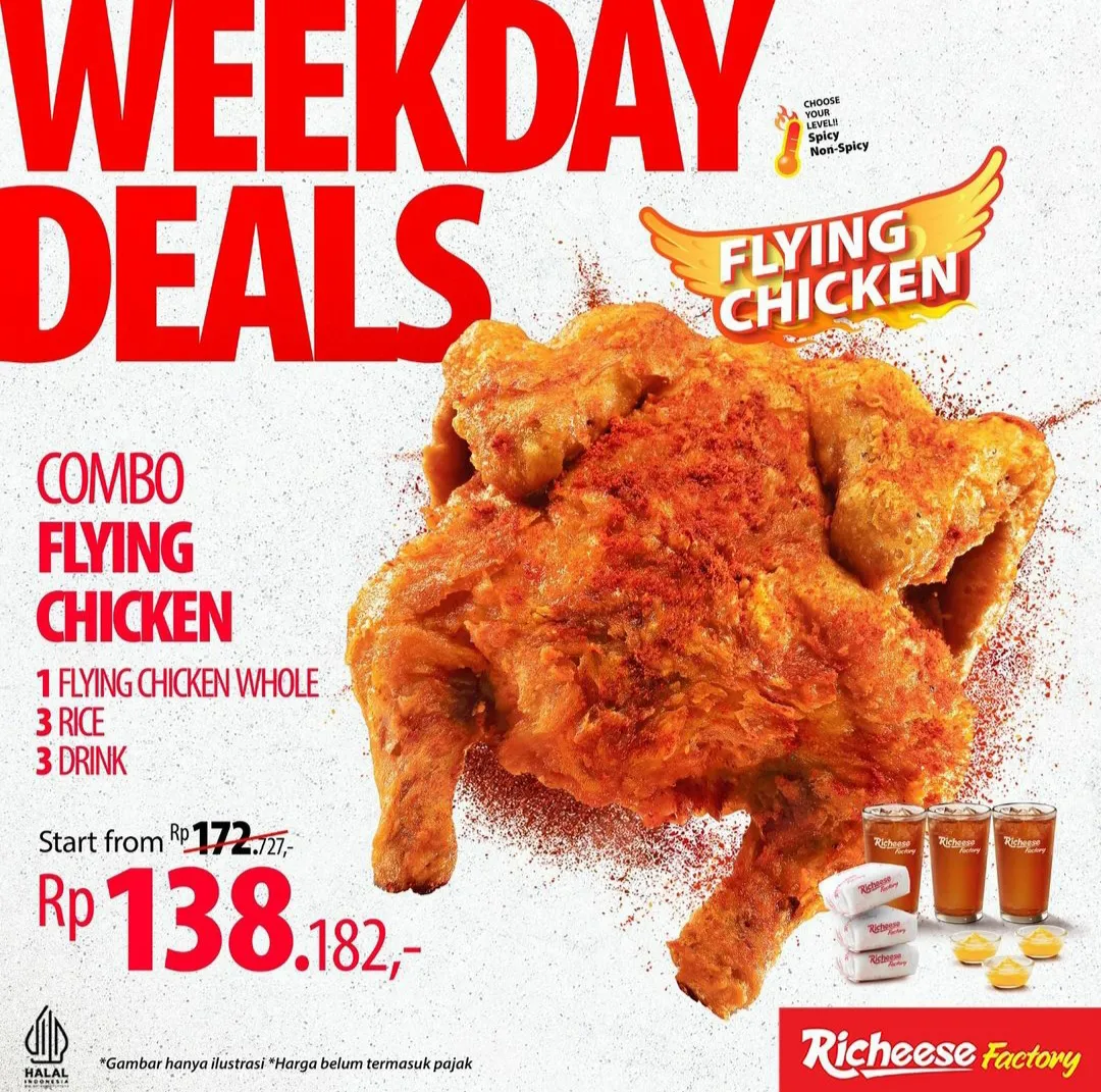 Promo Richeese Factory Weekday Deals 1 ayam utuh Flying Chicken