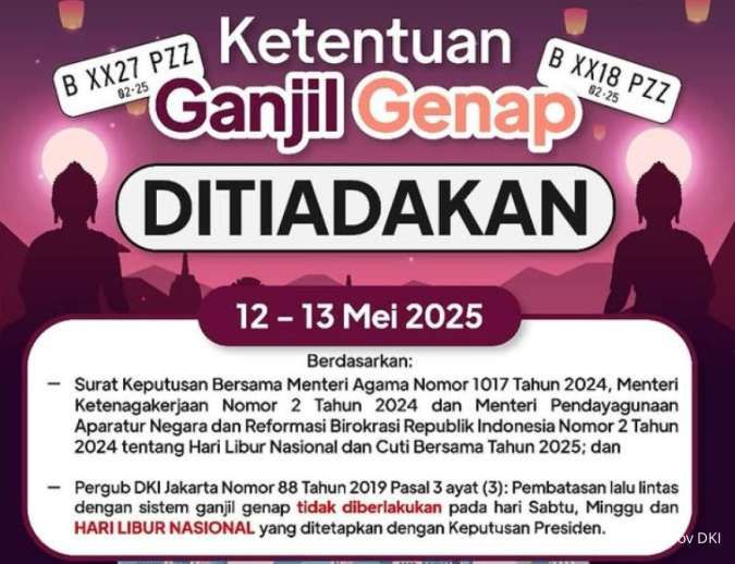 Ganjil Genap Jakarta Tak Berlaku 12 dan 13 Mei 2025, Ada Apa? 