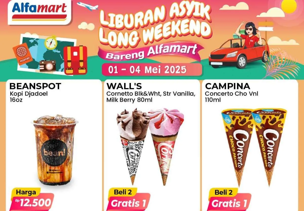 Promo Alfamart 1-4 Mei 2025 Spesial Long Weekend, Es Krim Cornetto Beli 2 Gratis 1