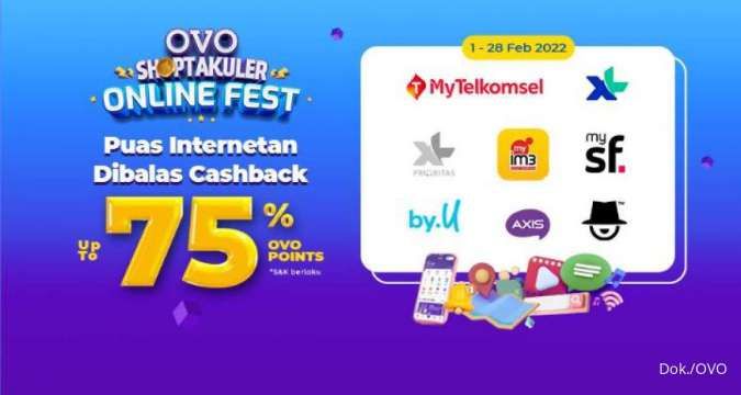 Promo OVO Shoptakuler Online Fest, Beli Pulsa dan Paket Data Cashback 75%