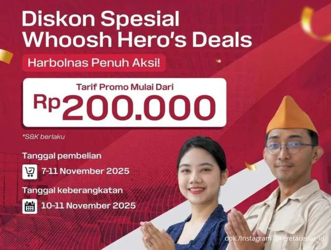 Spesial Harbolnas! Promo Whoosh Hari Pahlawan 7–11 November, Tiket Mulai Rp 200K Saja