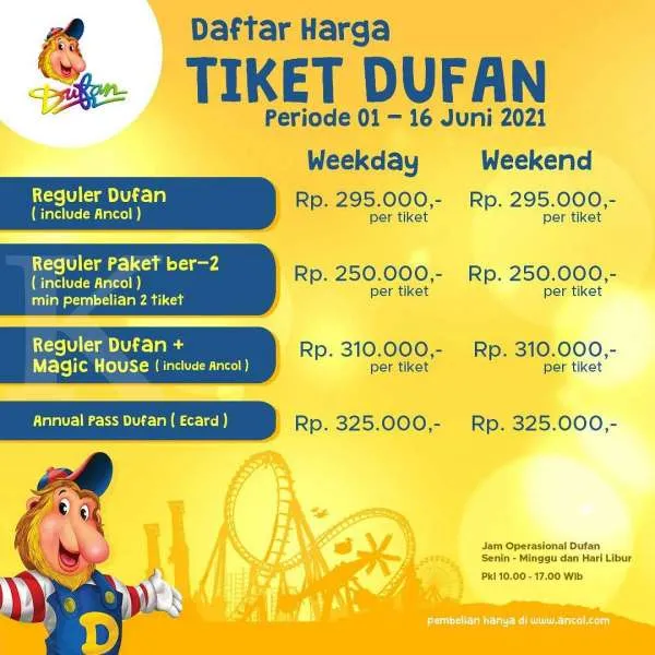 Harga tiket masuk Dufan 1-16 Juni 2021