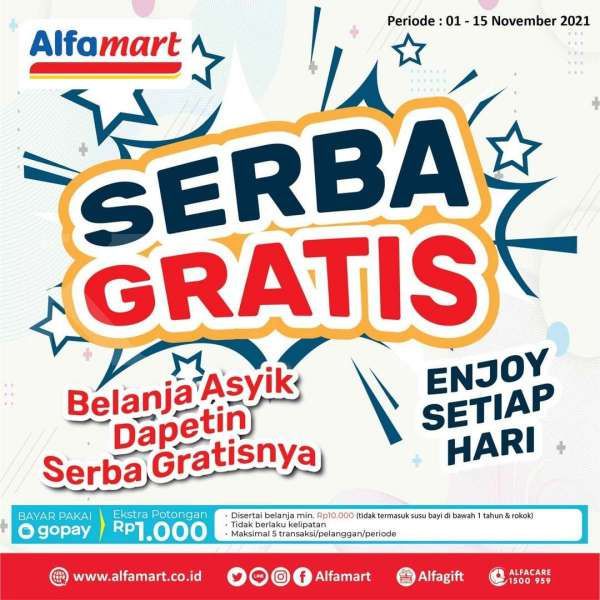 Promo Alfamart serba gratis 1-15 November 2021, masker wajah beli 1 gratis 1