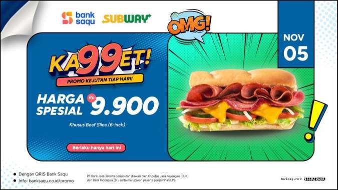 Promo Subway x Bank Saqu 5 November 2024, Beef Slice 6 Inch Rp 9.900