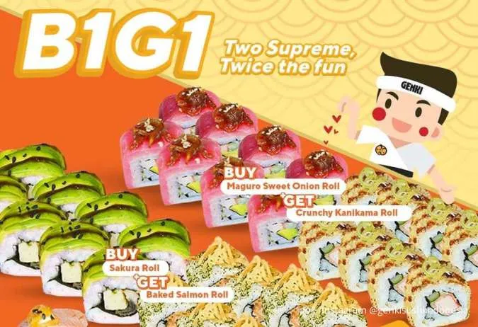  Promo Genki Sushi Buy 1 Get 1 September 2025, 2 Supreme Sushi Cuma Rp 90.000