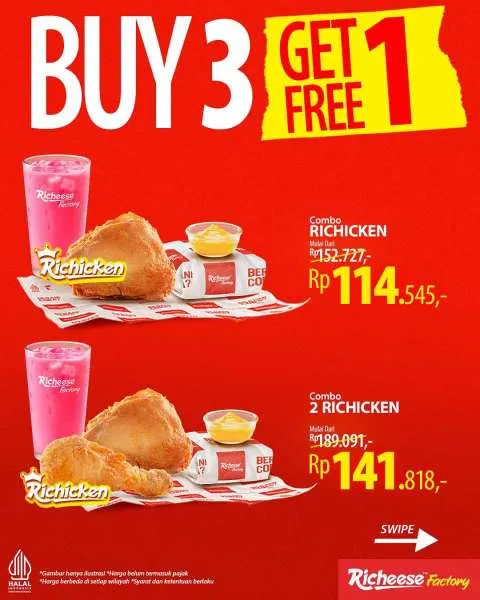Promo Richeese Factory Buy 3 Get 1 Combo Richicken