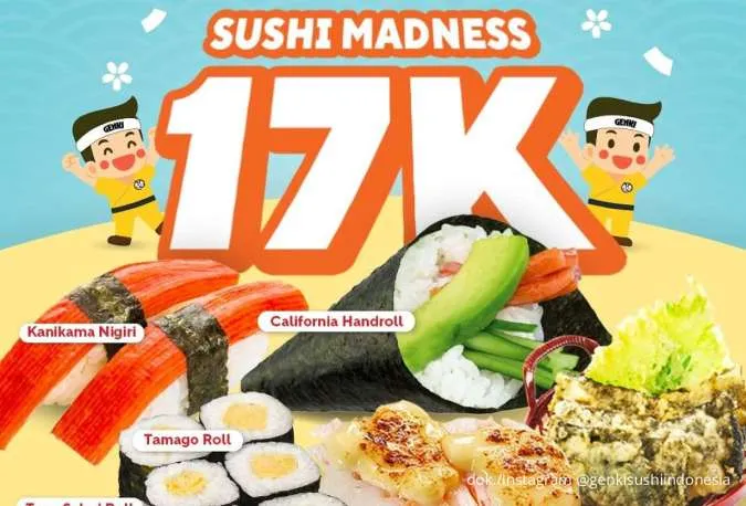 Promo Sushi Madness Genki Sushi September 2025, 19 Pilihan Menu Serba Rp 17.000