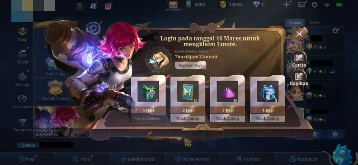 Event Mobile Legends terbaru bulan Maret 2021, dapatkan hadiah skin gratis permanen